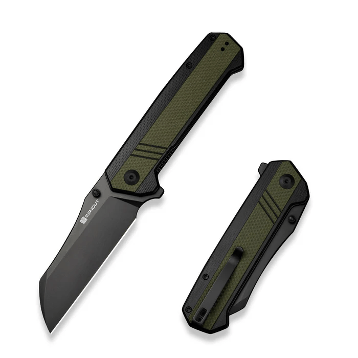 Draxor Flipper/Thumb Stud Folding Knife 3.70 Black 9Cr18MoV Sheepsfoot Plain Edge Blade, Green/Black G10 Handle