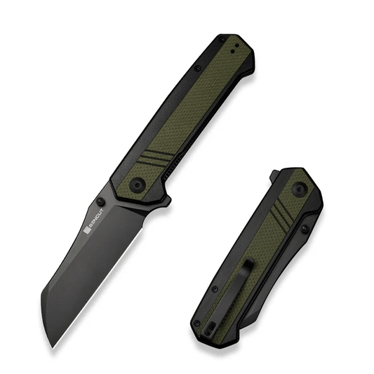 Draxor Flipper/Thumb Stud Folding Knife 3.70 Black 9Cr18MoV Sheepsfoot Plain Edge Blade, Green/Black G10 Handle