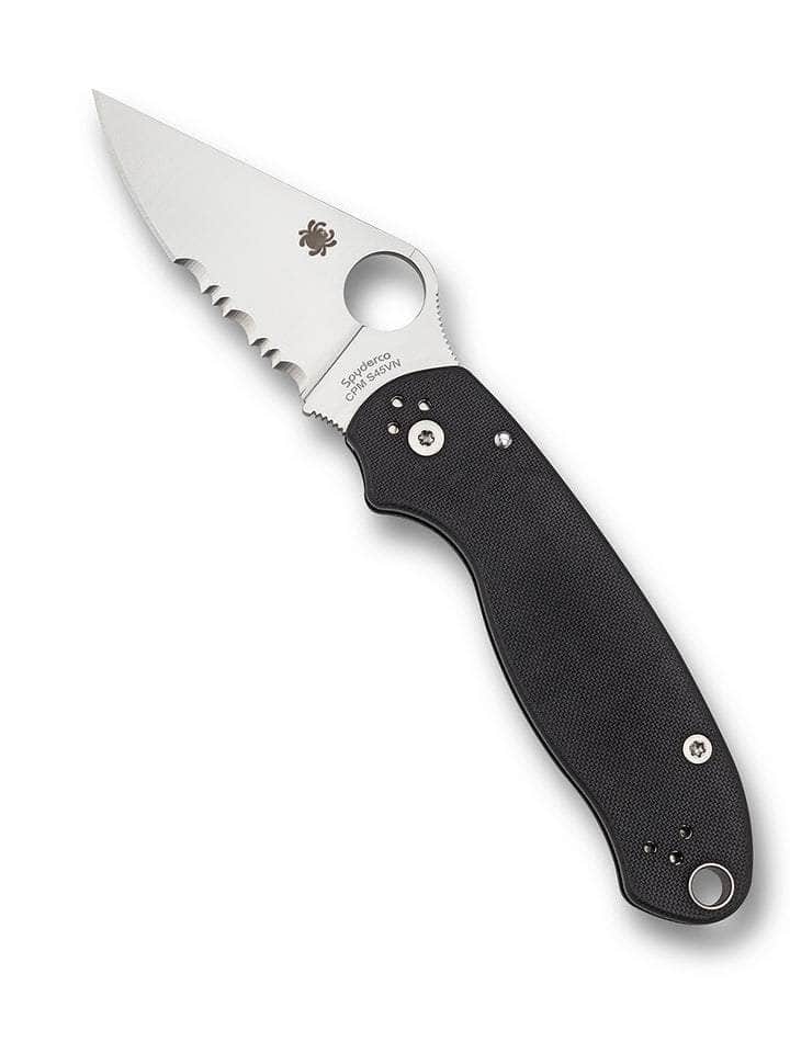Spyderco Para 3 C223GPS open with combination-edge stainless steel blade and black G-10 handle