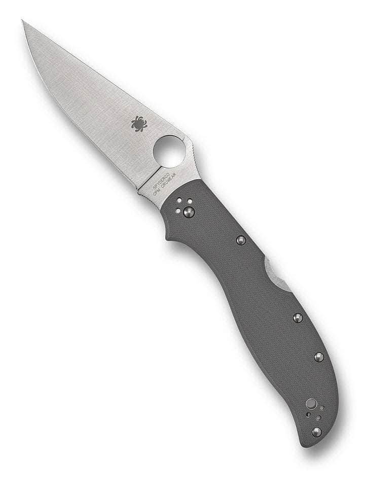 Spyderco Stretch 2 XL C258GPGYCW open with satin Cru-Wear blade and gray G-10 handle