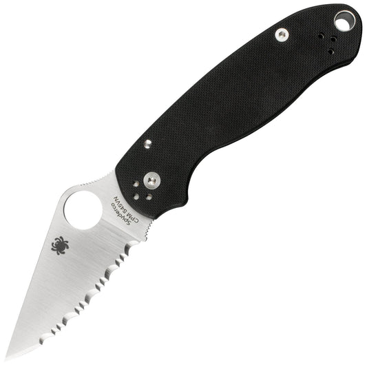 Spyderco Para 3, 3" Serrated S45VN Blade, Black G-10 Handle - C223GS