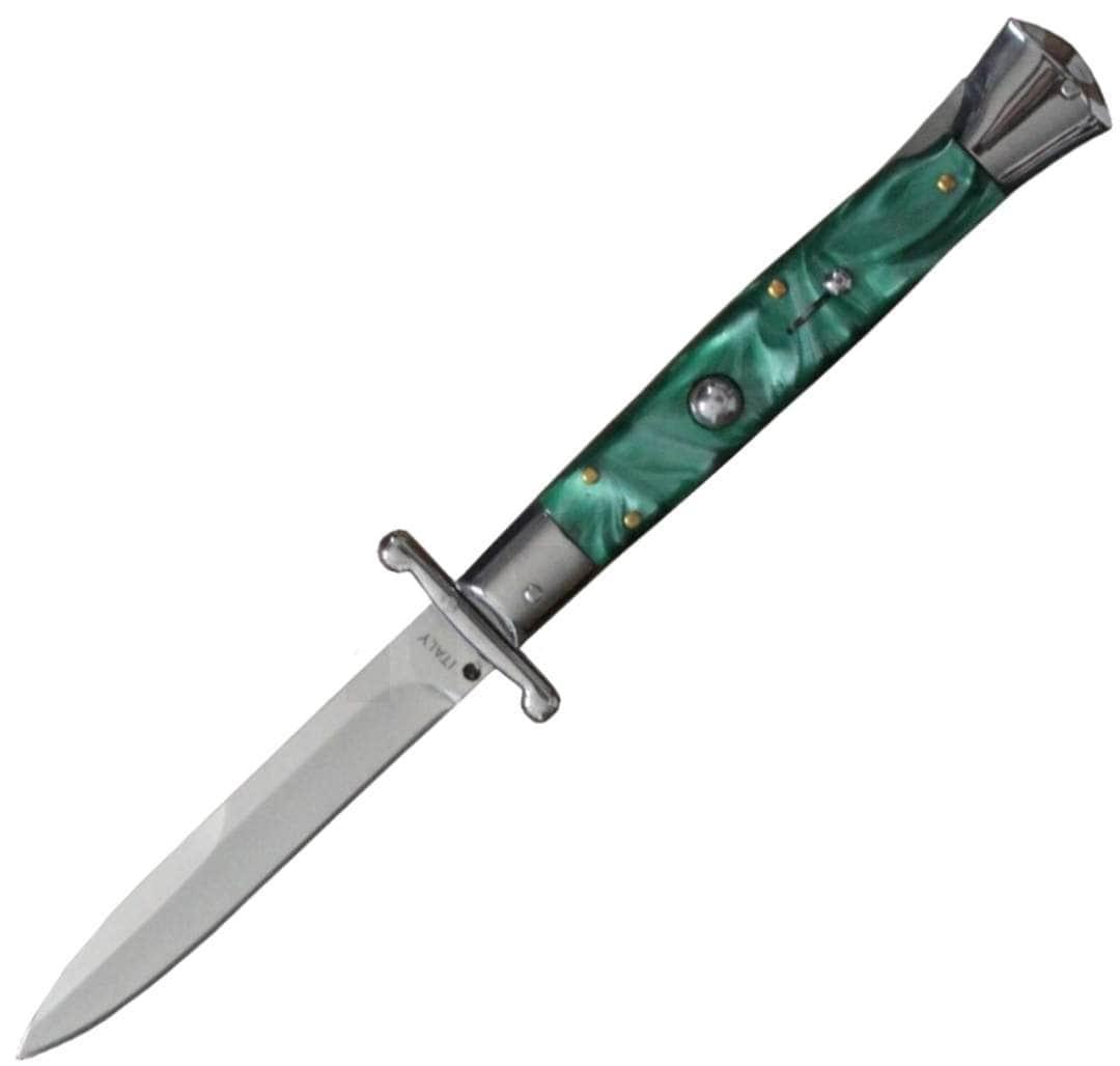 Milano 10" Swinguard Green Swirl Automatic Knife – 4.2" Polished Blade