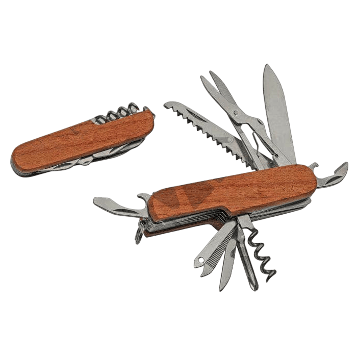 SZCO 212835 13-Function Wood Handle Pocket Knife – 3.5" Multi-Tool