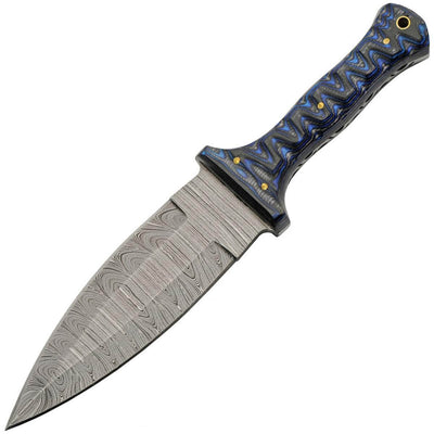 Rite Edge Damascus Dagger, 6" Blade, Blue Wood Handle, Sheath - DM-1371BL