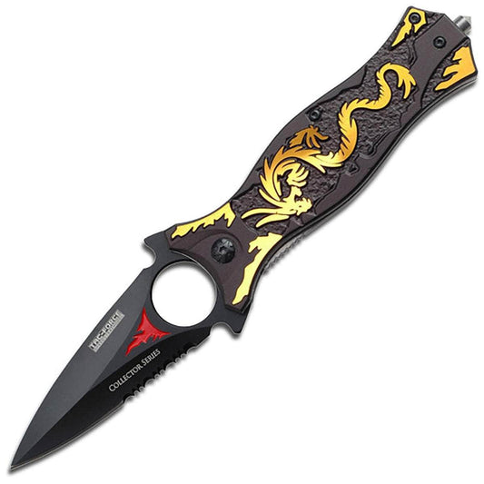 Tac Force TF-707GD Folder, 3.5" Assisted Blade, Aluminum Handle with Dragon Design