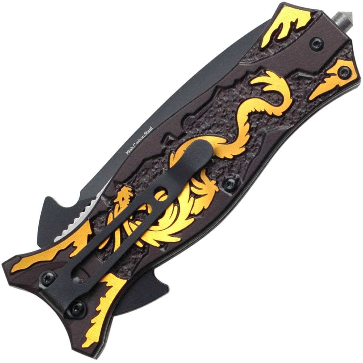 Tac Force TF-707GD Folder, 3.5" Assisted Blade, Aluminum Handle with Dragon Design