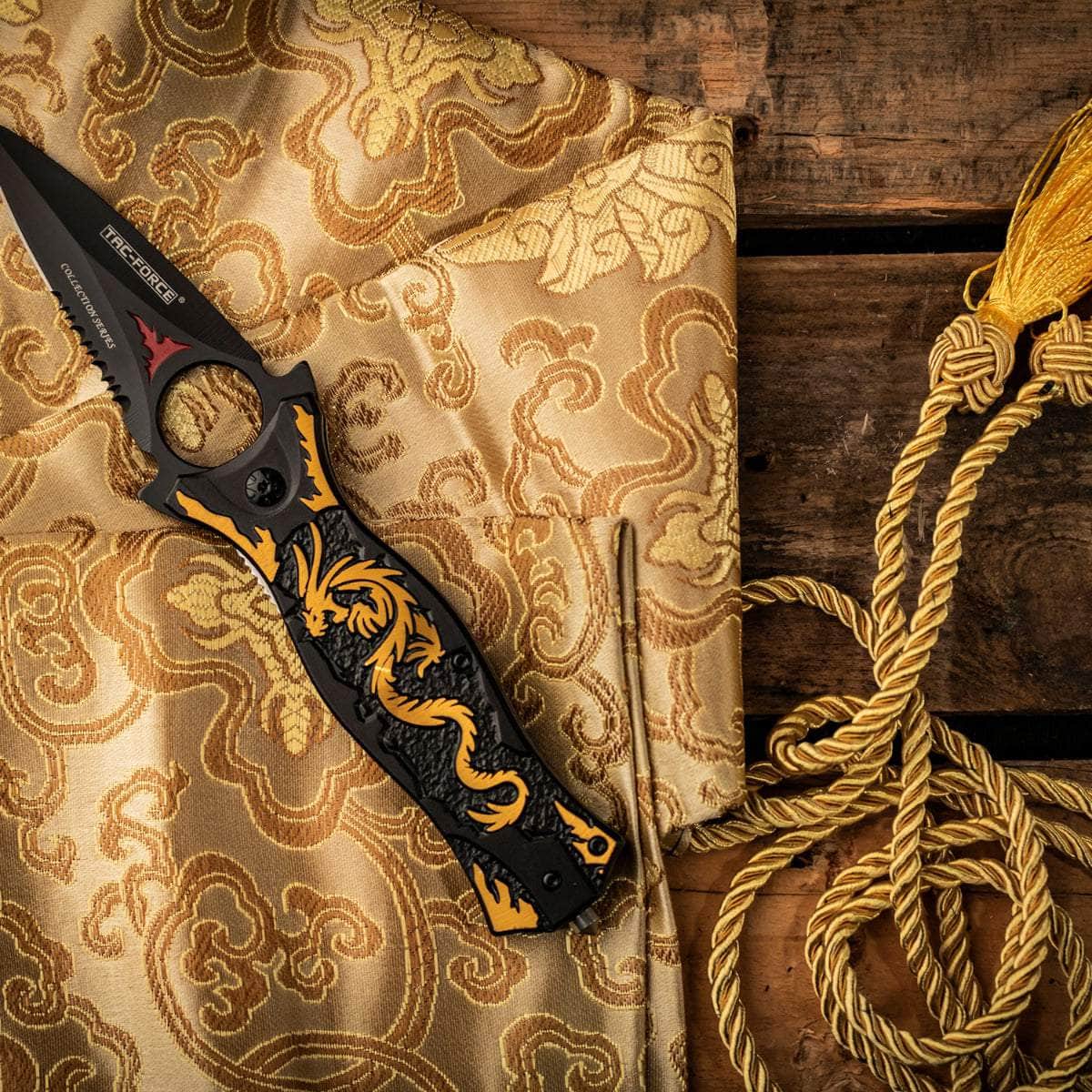 Tac Force TF-707GD Folder, 3.5" Assisted Blade, Aluminum Handle with Dragon Design