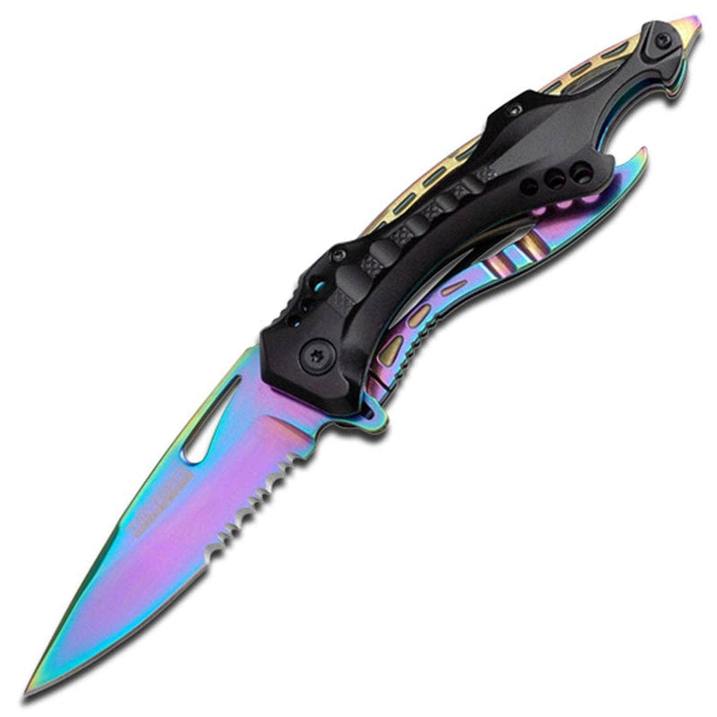 Tac-Force Spring Assisted Knife, 3.25" Rainbow Blade, Aluminum Handle - TF-705RB