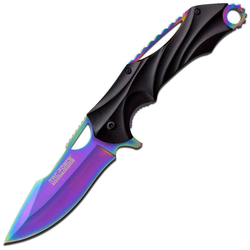 Tac-Force Spring Assisted Knife, 4" Rainbow Blade, Aluminum Handle - TF-858RB