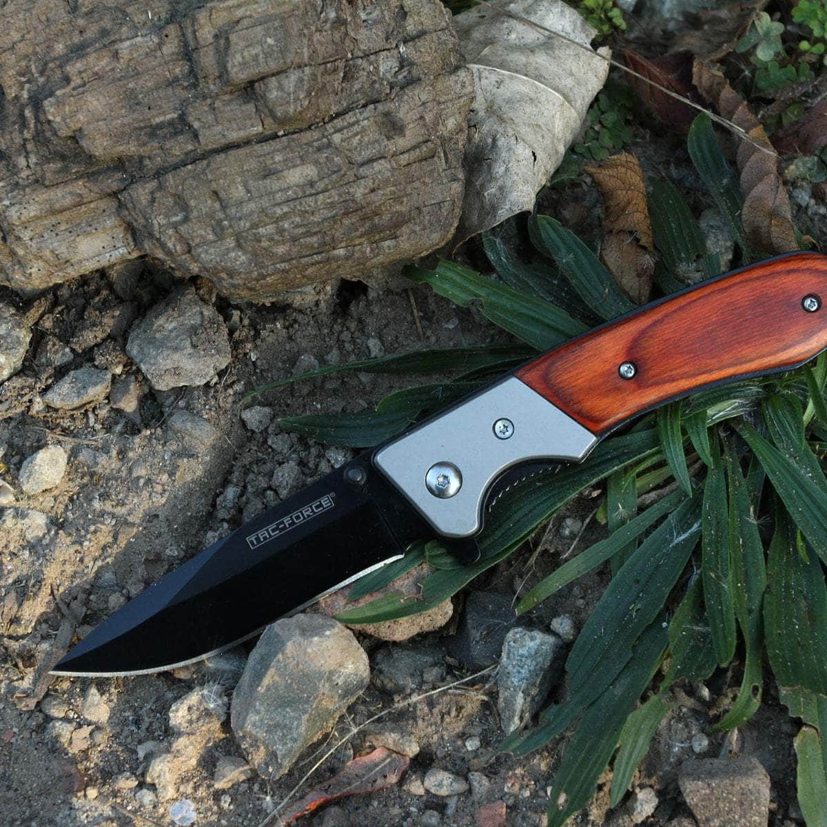 Tac-Force Spring Assisted Pocket Knife, 3" Black Blade, Pakkawood Handle - TF-469