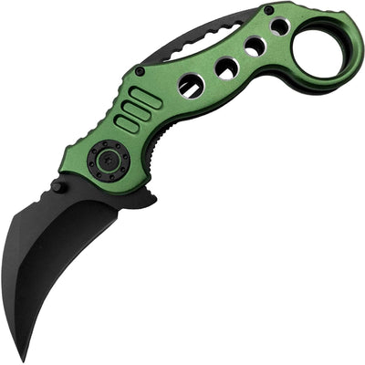 Tactical Extreme Karambit Knife, 3" Assisted Blade, Green Handle - ET01RN