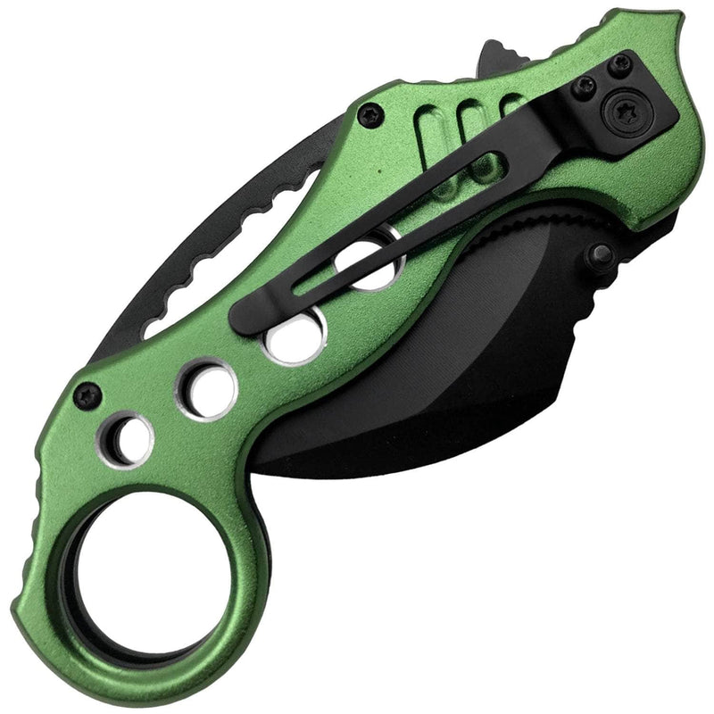 Tactical Extreme Karambit Knife, 3" Assisted Blade, Green Handle - ET01RN