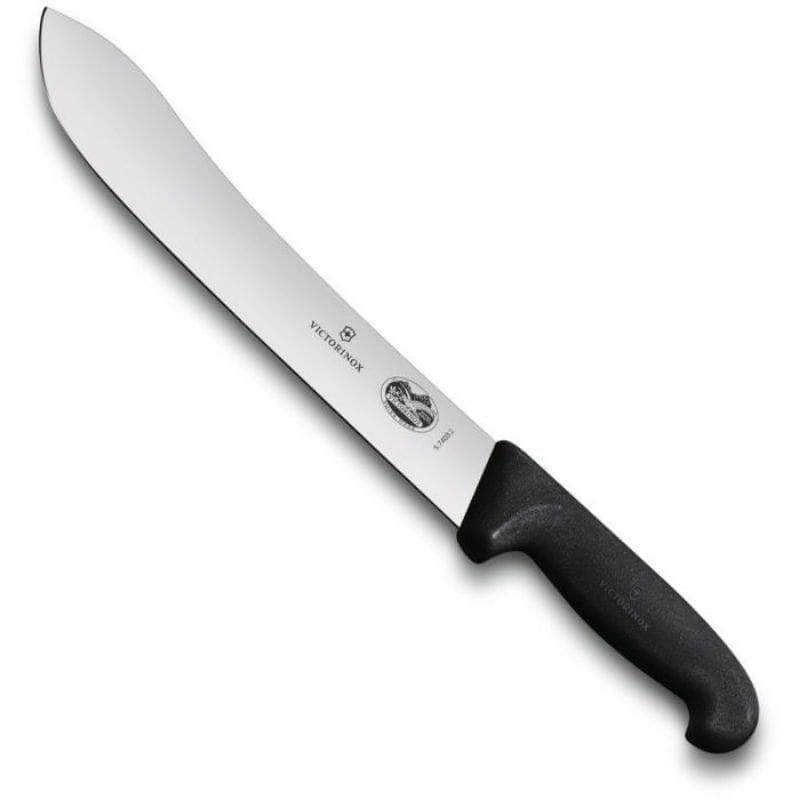 Victorinox Fibrox 5.7403.31 twelve inch butcher knife with wide straight blade and black handle