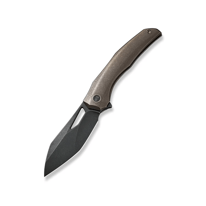 WE Knife Ignio Frame Lock Folding Knife – 3.38" Black Stonewashed CPM-20CV Wharnto Blade | Bronze 6AL4V Titanium Handle | Model WE22042B-2