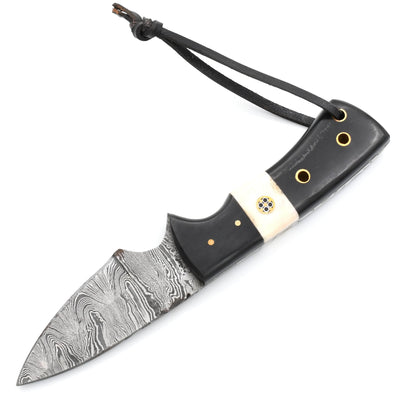 White Deer General Patton's Damascus Knife, 3.5" Blade, Bone Handle, Sheath - DM-1410