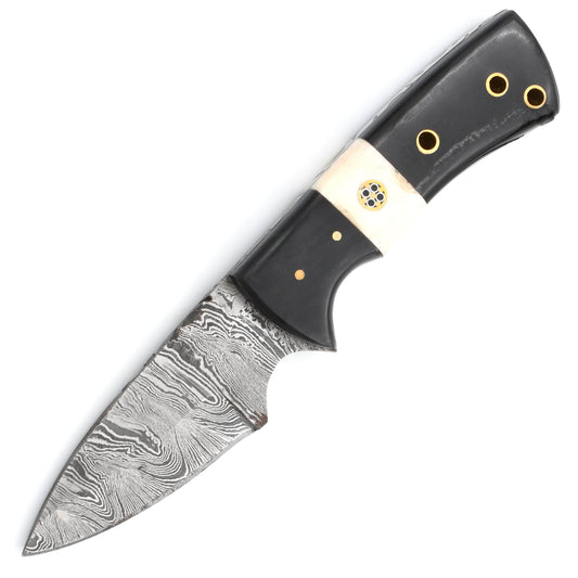 White Deer General Patton's Damascus Knife, 3.5" Blade, Bone Handle, Sheath - DM-1410