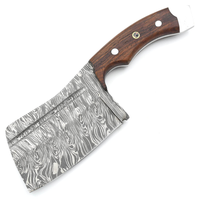 White Deer Damascus Steel Butchers Knife, 4.75" Blade, Wood Handle - DM-2286