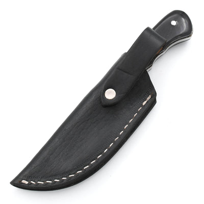 White Deer Damascus Skinner, 3" Blade, Buffalo Horn Handle, Leather Sheath - DM-710