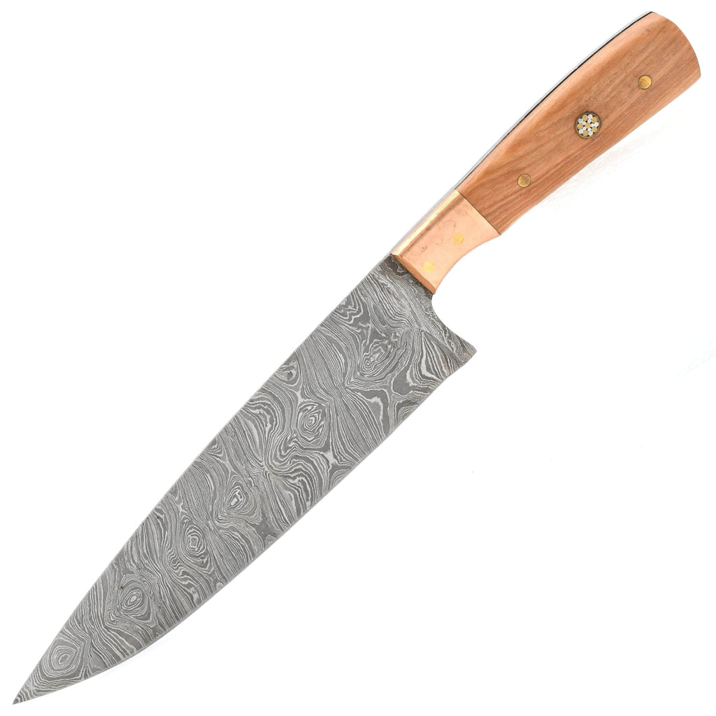 Damascus Kitchen Chef Knives Stag Handle 8  inches with leather sheath