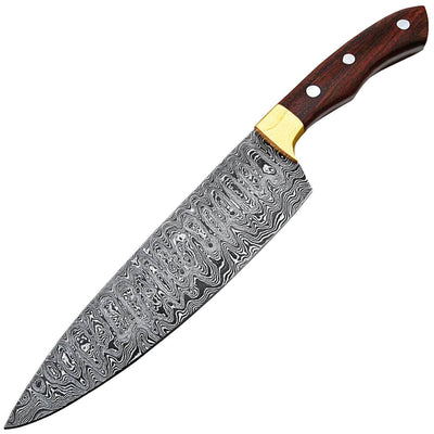 White Deer Damascus Chef Knife, 7.5" Blade, Rosewood Handle