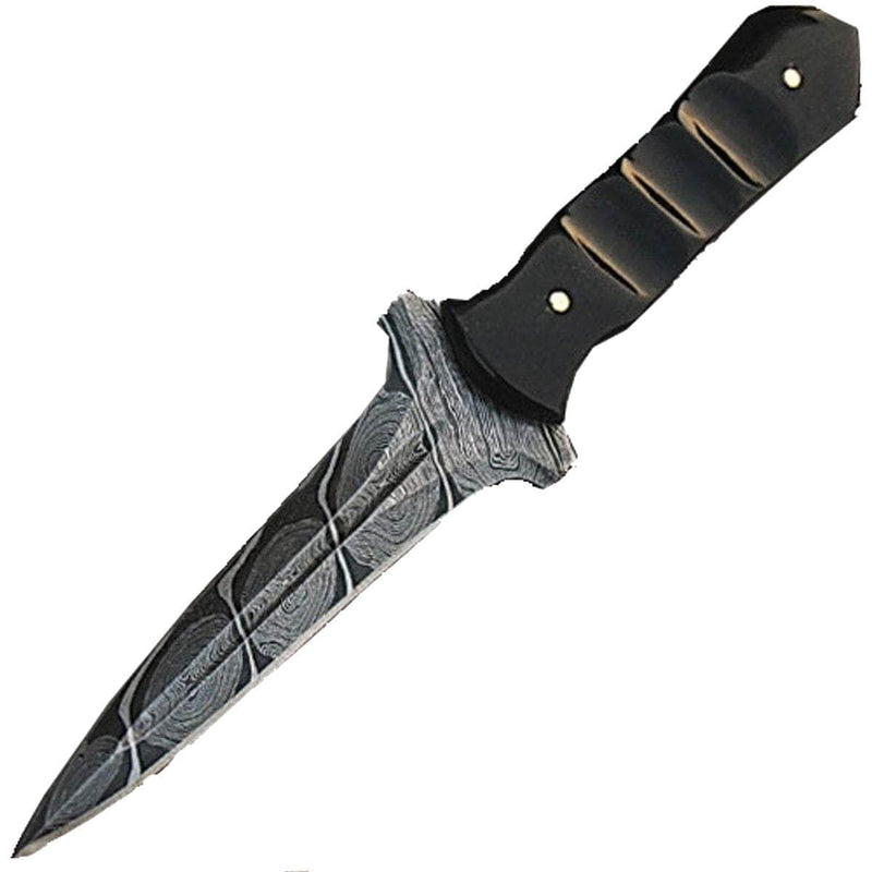 White Deer Damascus Hunting Knife, 5.5" Blade, Buffalo Horn Handle, Sheath - DM-2126