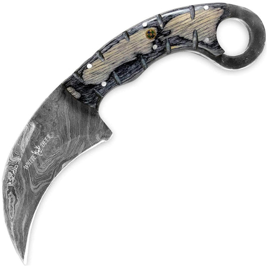 White Deer Champion Karambit, 4.9" Hawkbill Blade, Hardwood Handle, Sheath