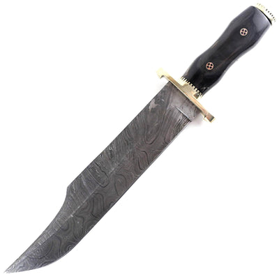 White Deer Damascus Steel Alamo Jim Bowie Knife, 11.5" Blade, Bone Handle, Sheath - DM-700