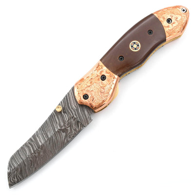 White Deer Executive Series Nesmuk, 3.25" Damascus Blade, Rainwood/Copper Handle - FDM-2524