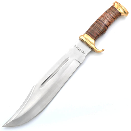 White Deer Magnum Outback American Bowie, 11.25" Blade, Stacked Leather Handle, Sheath - WD-2012