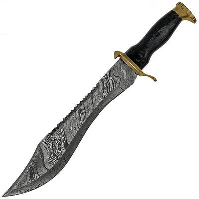 White Deer Ranger Bowie Knife, 11" Damascus Blade, Wood Handle, Sheath