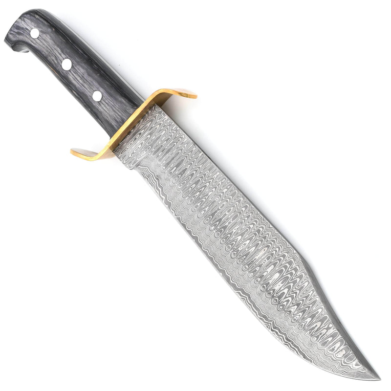 White Deer Traditional Bowie Knife, 10" Damascus Blade, Wood Handle, Sheath - DM-022
