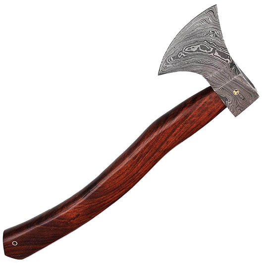 White Deer Viking Axe, Damascus Head, Cocbolo Wood Handle, Sheath - DM-AX-16