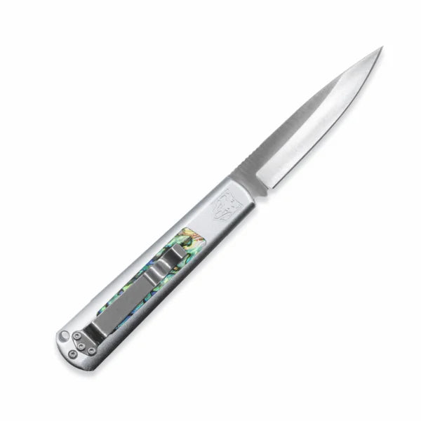 CobraTec Gideon Hidden Release Automatic Knife – 3" 154CM Satin Blade, CNC Aluminum & Abalone