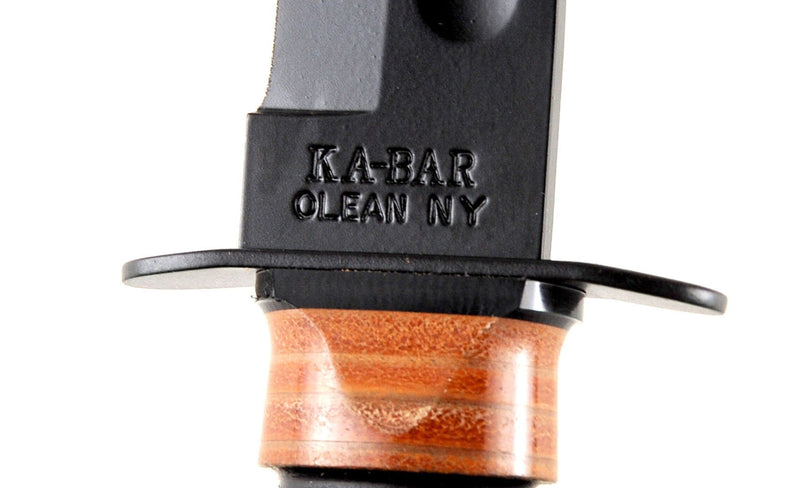 KA-BAR USMC Fighting Knife, 7" Blade, Leather Handle, Leather Sheath - 1217