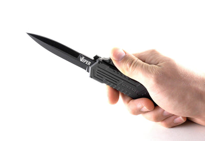 Schrade SCHOTF3B Viper 3, OTF Folder with Black Handle, Black Blade & Plain Edge
