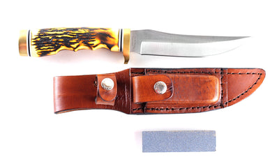Schrade Uncle Henry 153UH Golden Spike Knife with Staglon Handle and Leather Sheath