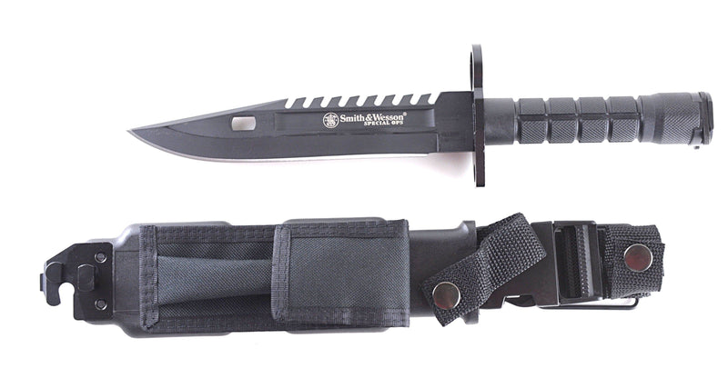 Smith & Wesson Spec Ops M9 Bayonet Knife with Black Handle and Blade, Nylon