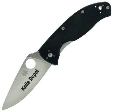 Personalized Spyderco Tenacious Pocket Knife (Plain Edge Silver Blade)