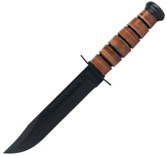 KA-BAR USMC Fighting Knife, 7" Blade, Leather Handle, Leather Sheath - 1217