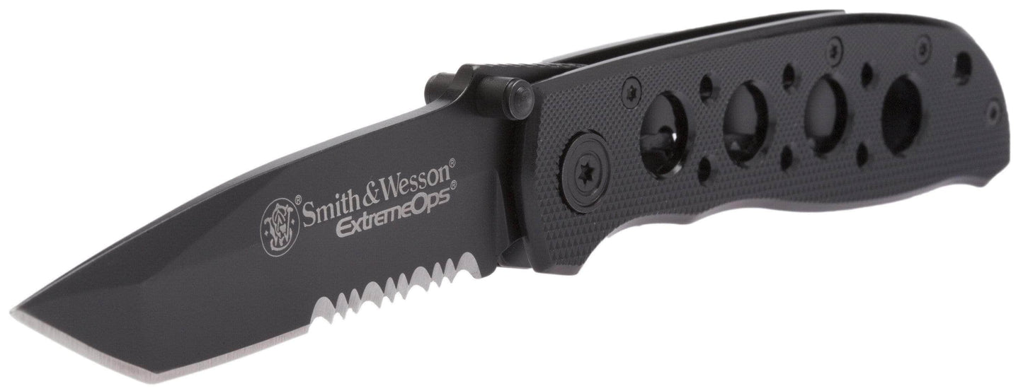 Smith & Wesson Bullseye Extreme OPS, 3.2" Combo Blade, Black Aluminum Handle - CK5TBS