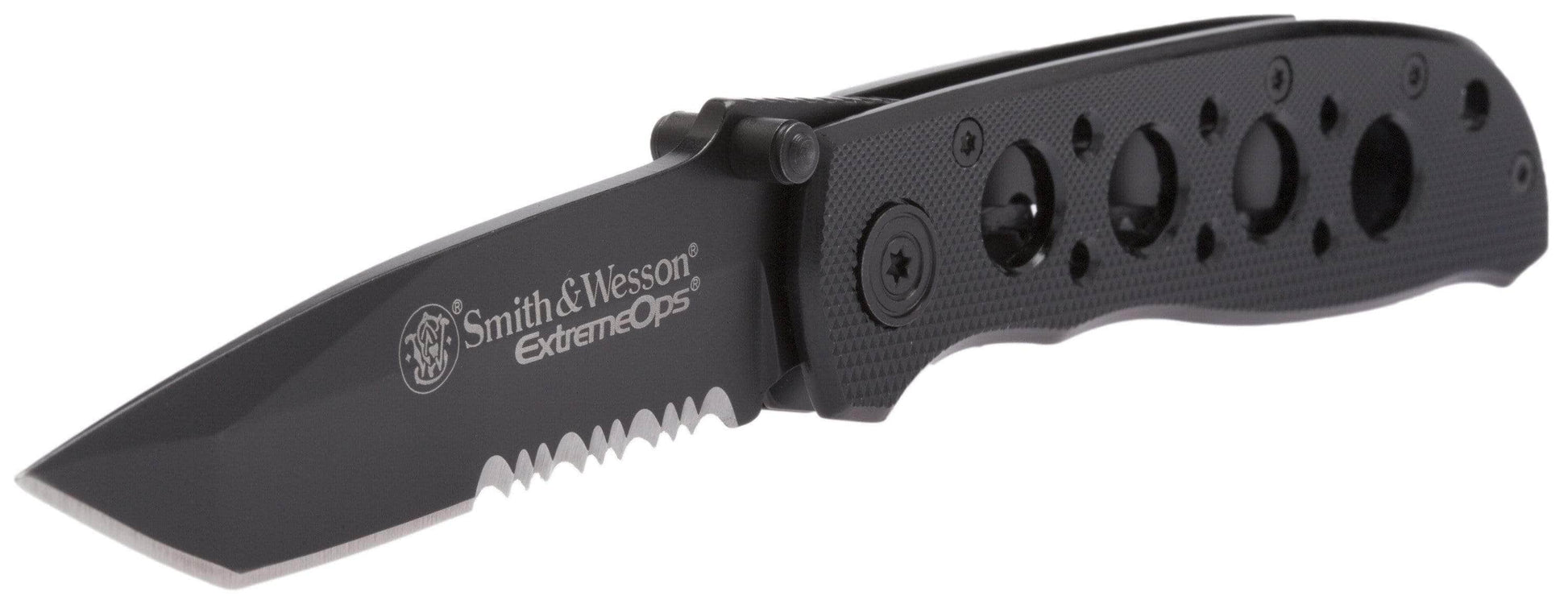 Smith & Wesson Bullseye Extreme OPS, 3.2" Combo Blade, Black Aluminum Handle - CK5TBS