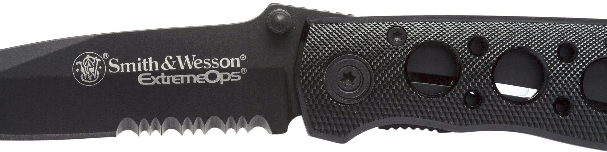 Smith & Wesson Bullseye Extreme OPS, 3.2" Combo Blade, Black Aluminum Handle - CK5TBS