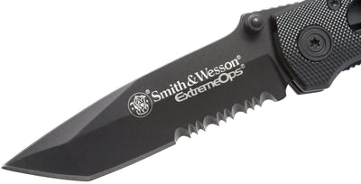 Smith & Wesson Bullseye Extreme OPS, 3.2" Combo Blade, Black Aluminum Handle - CK5TBS