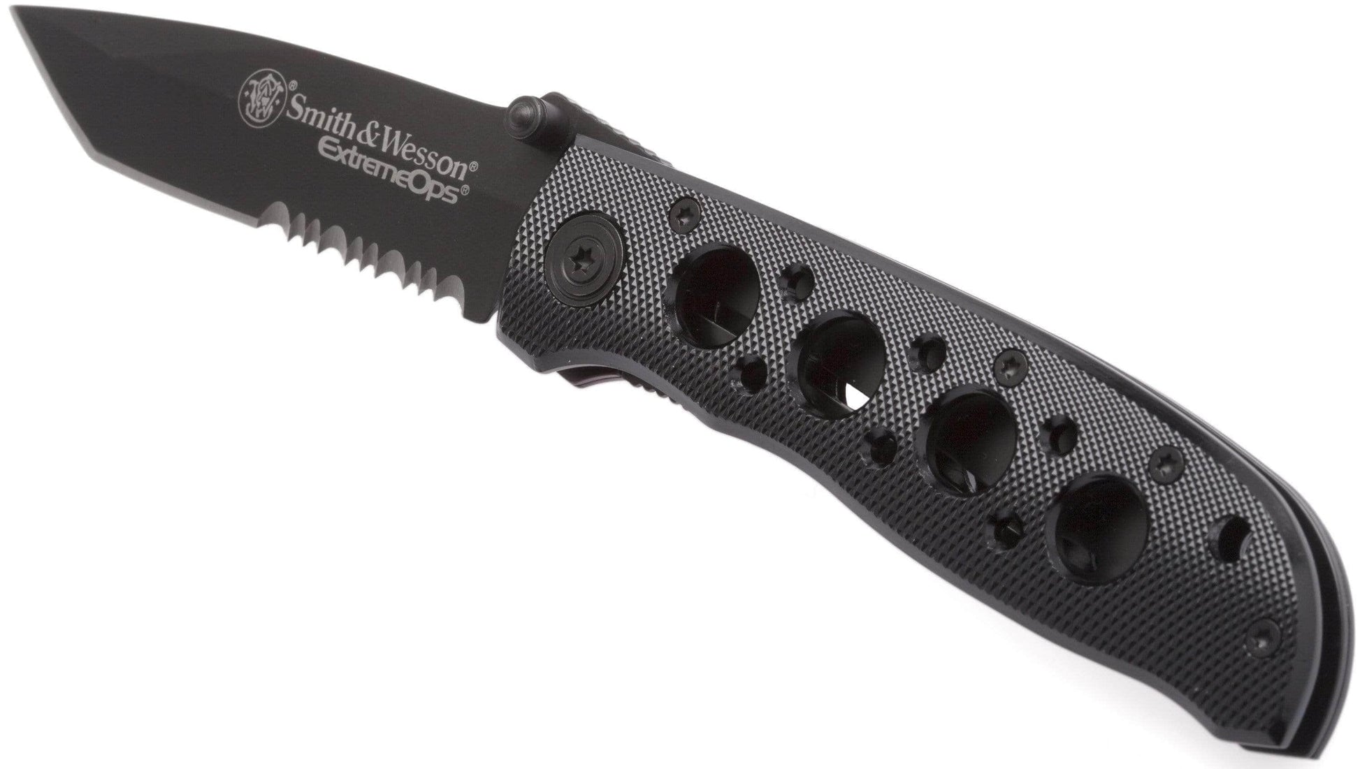 Smith & Wesson Bullseye Extreme OPS, 3.2" Combo Blade, Black Aluminum Handle - CK5TBS