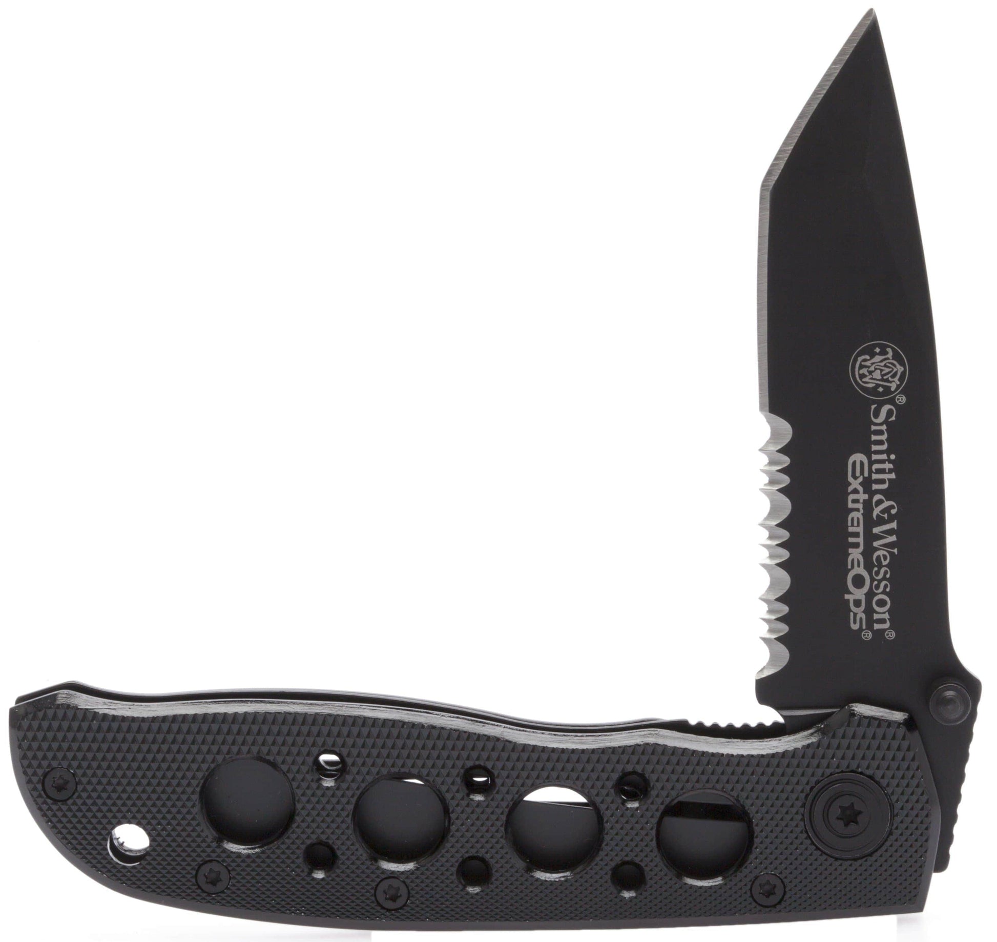 Smith & Wesson Bullseye Extreme OPS, 3.2" Combo Blade, Black Aluminum Handle - CK5TBS