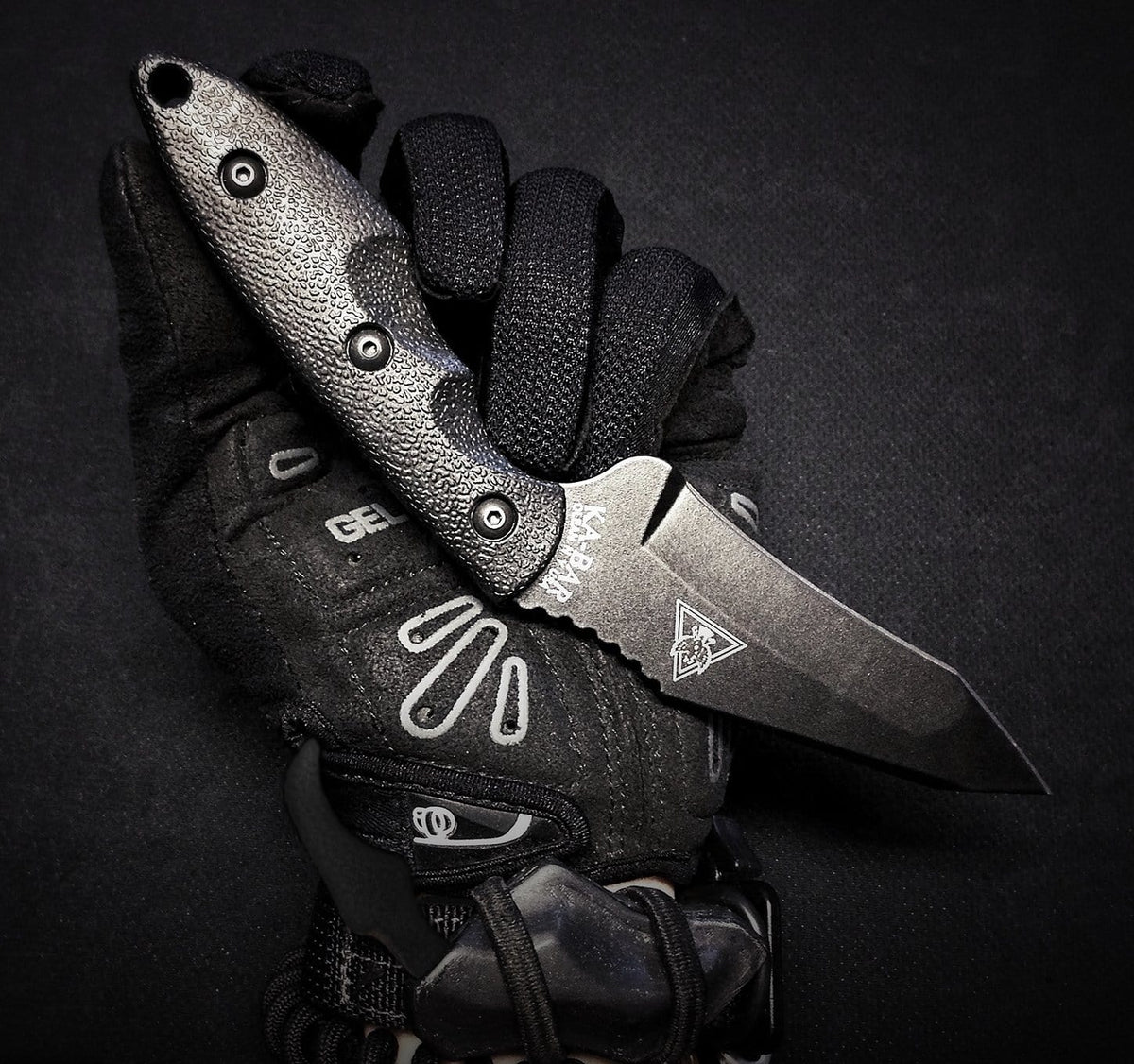 Ka-bar Knives TDI/Hinderer "Hell Fire", Black Handle,Black Plain w/Sheath