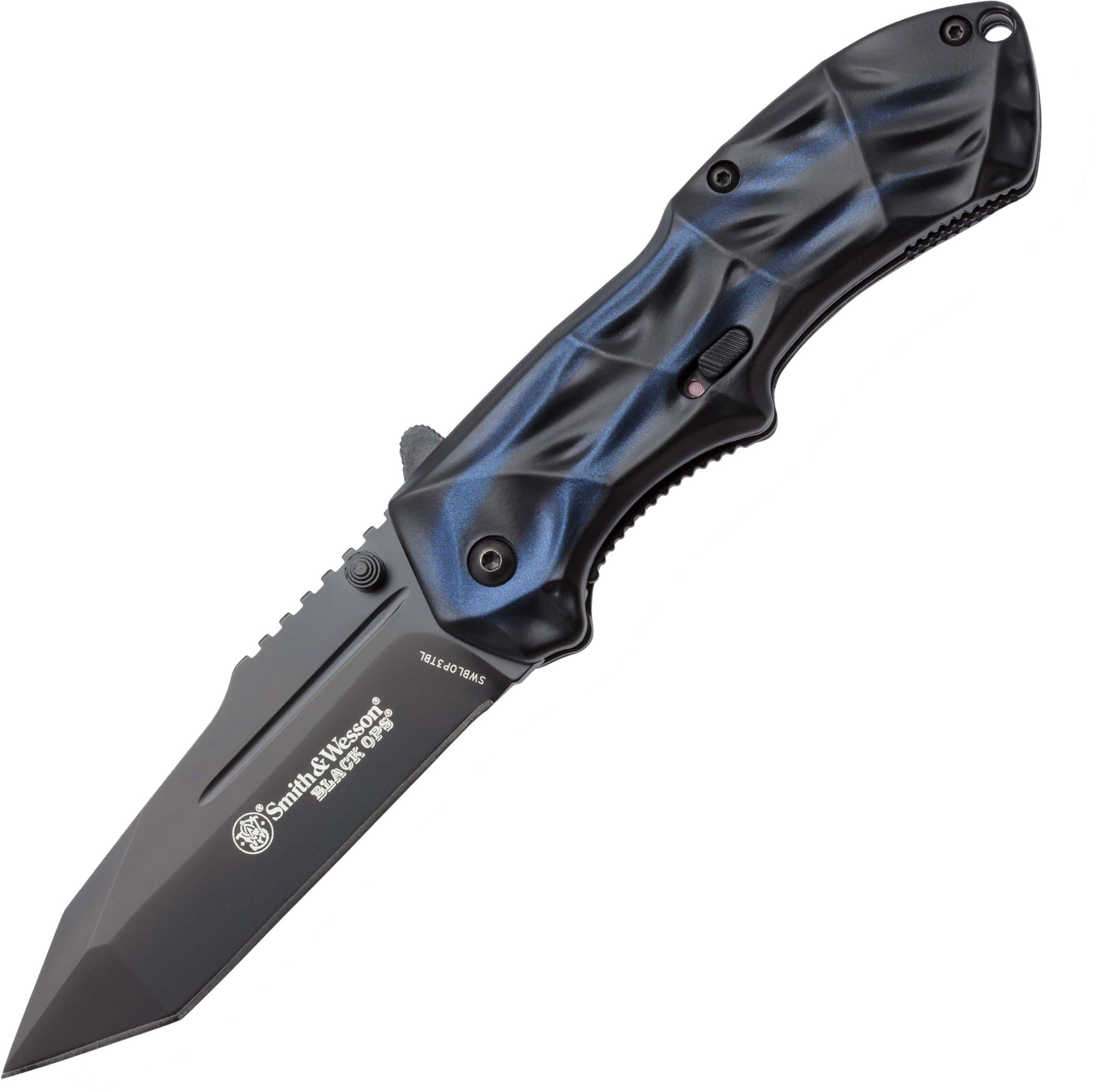 Smith & Wesson Black Ops M.A.G.I.C. Assisted Opening Knife, 3.4" Tanto Blade, Blue Aluminum Handle - SWBLOP3TBL