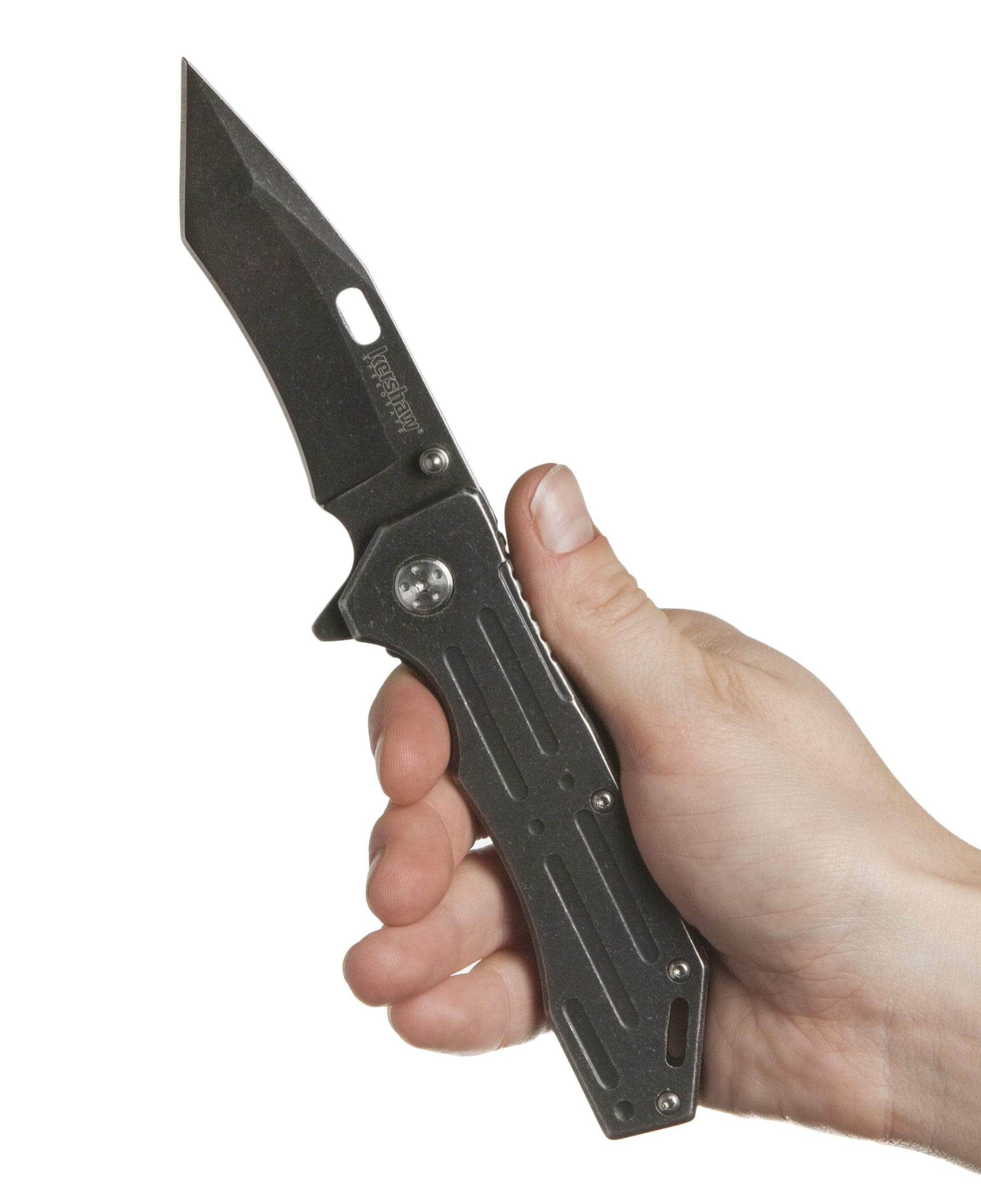 Kershaw Lifter Assisted Flipper, 3.5" 4Cr14 Steel Blade, SS Handles, BlackWash Finish - 1302BW
