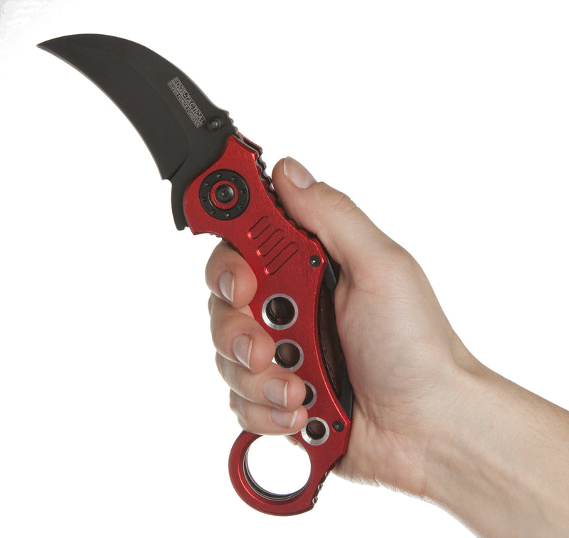 Tactical Extreme Karambit Knife, Spring Assisted Blade Red Handle