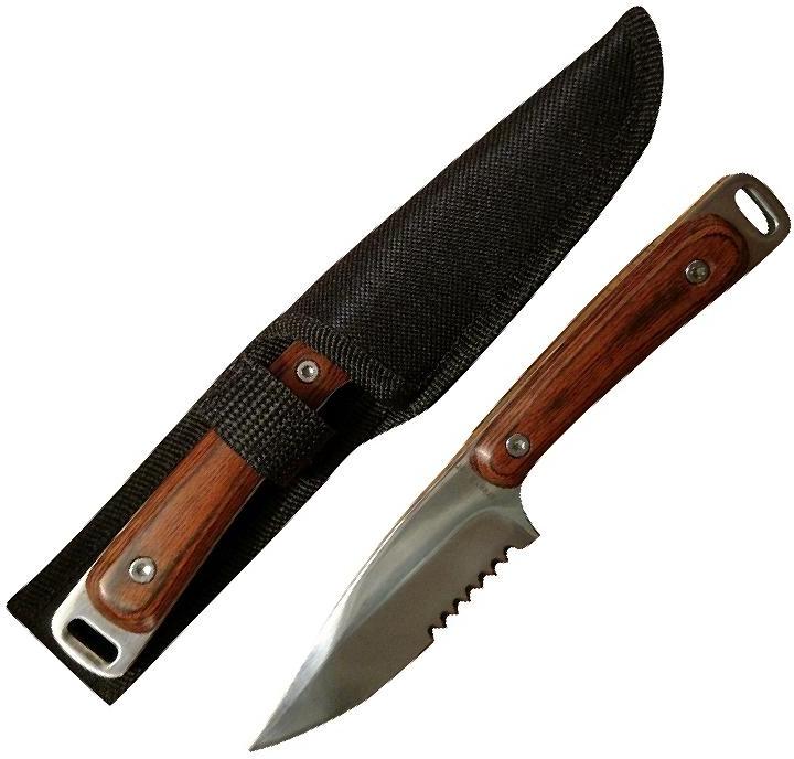 Parker River Captain Fixed Blade Serrated Knife With Personalized  Red Grain Wood Handle